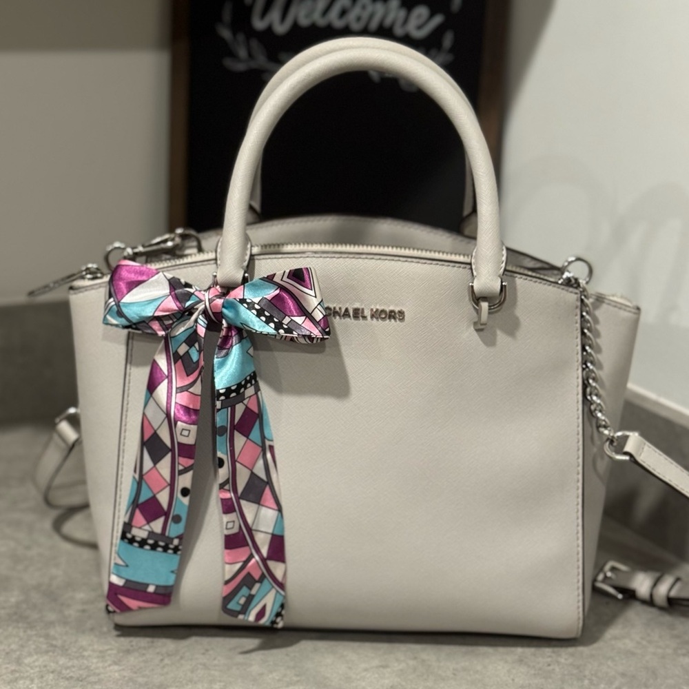Michael Kors Ellis Satchel with Crossbody Strap and Twilly! Preowned! - Picture 1 of 15